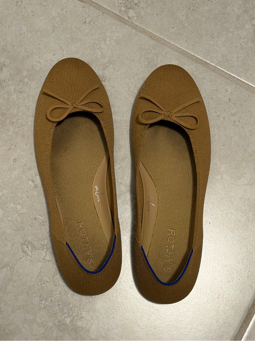 Rothy's Tan Knit Ballet Flats with Bow
